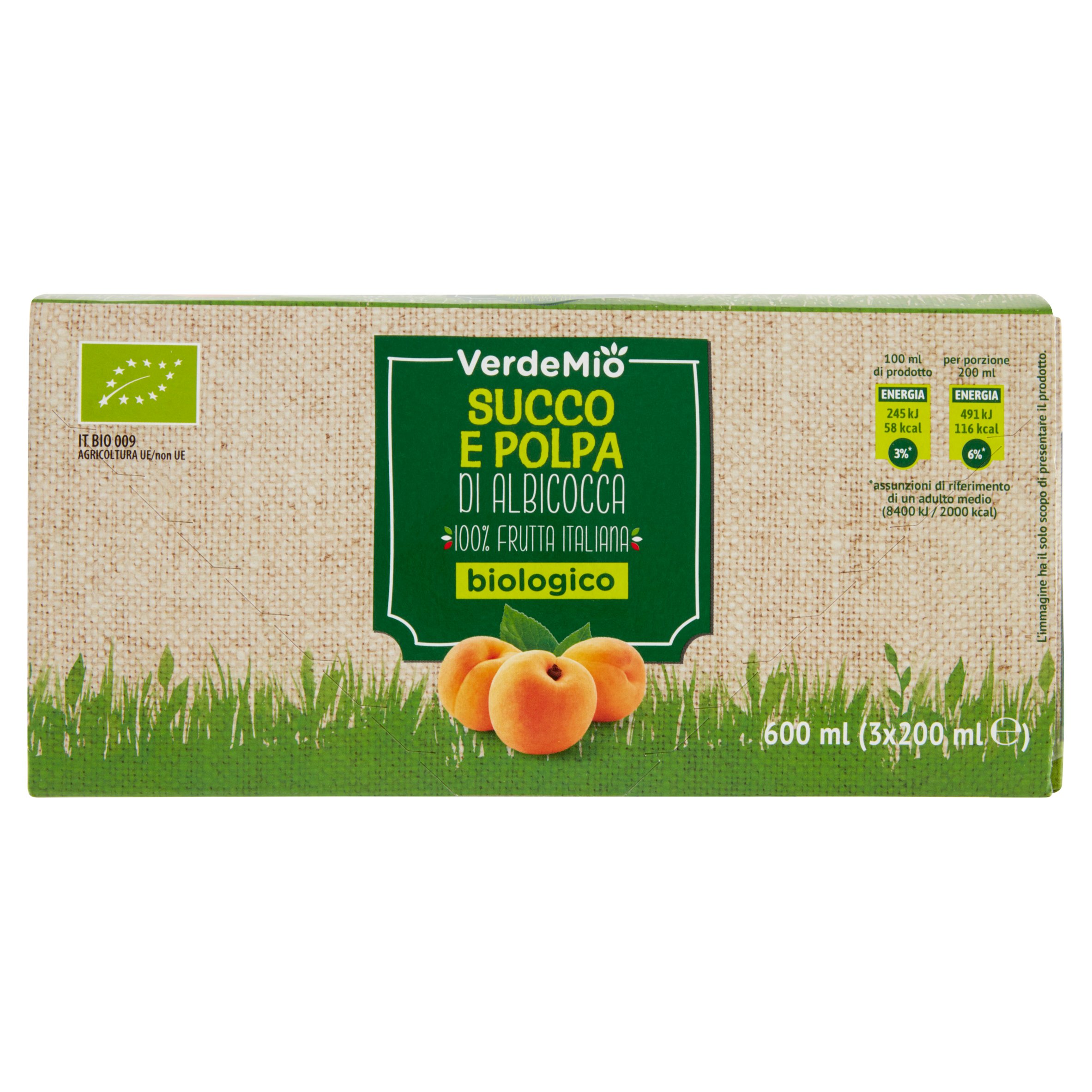 VerdeMio Succo e Polpa di Albicocca biologico 3 x 200 ml