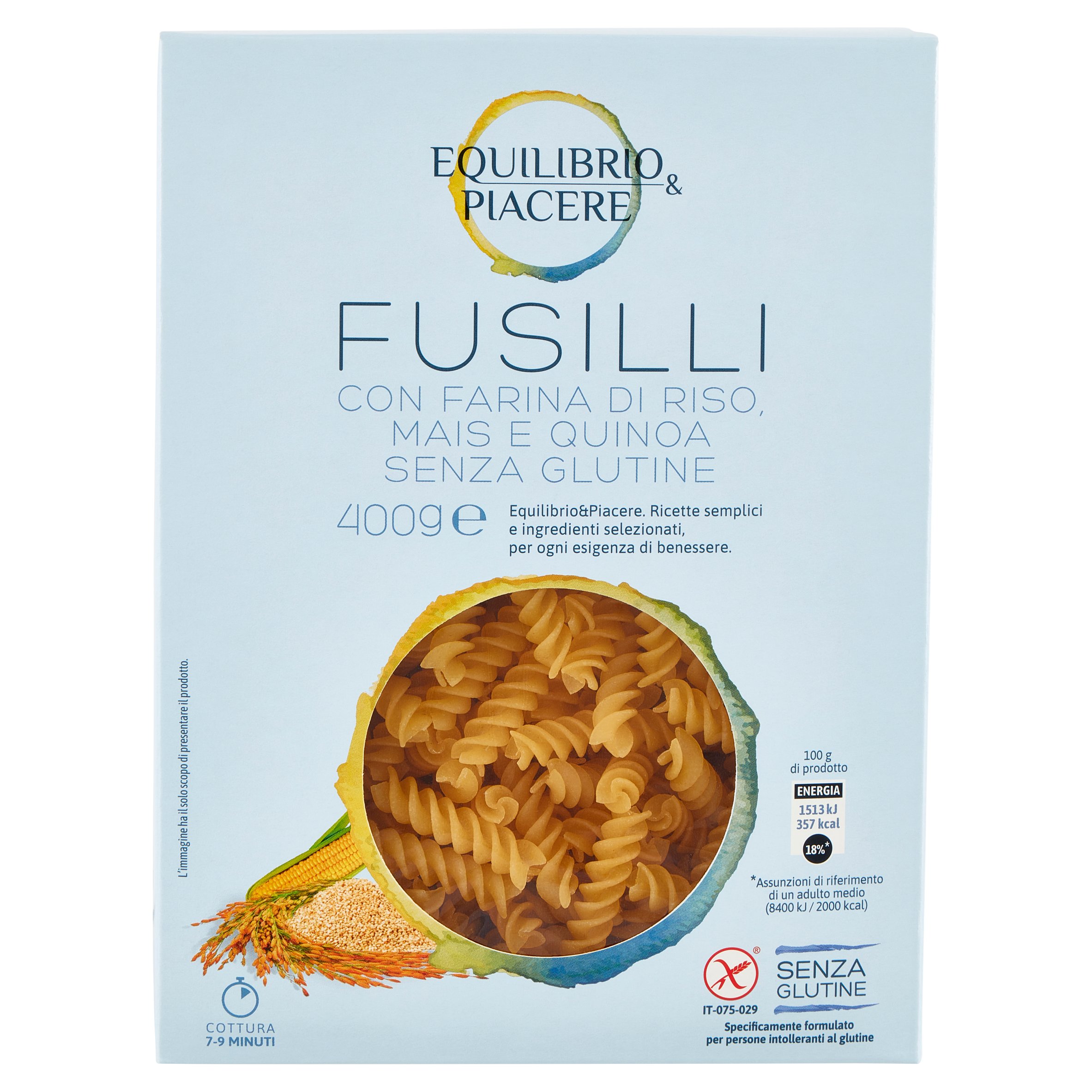 Equilibrio & Piacere Fusilli con Farina di Riso, Mais e Quinoa Senza Glutine 400 g