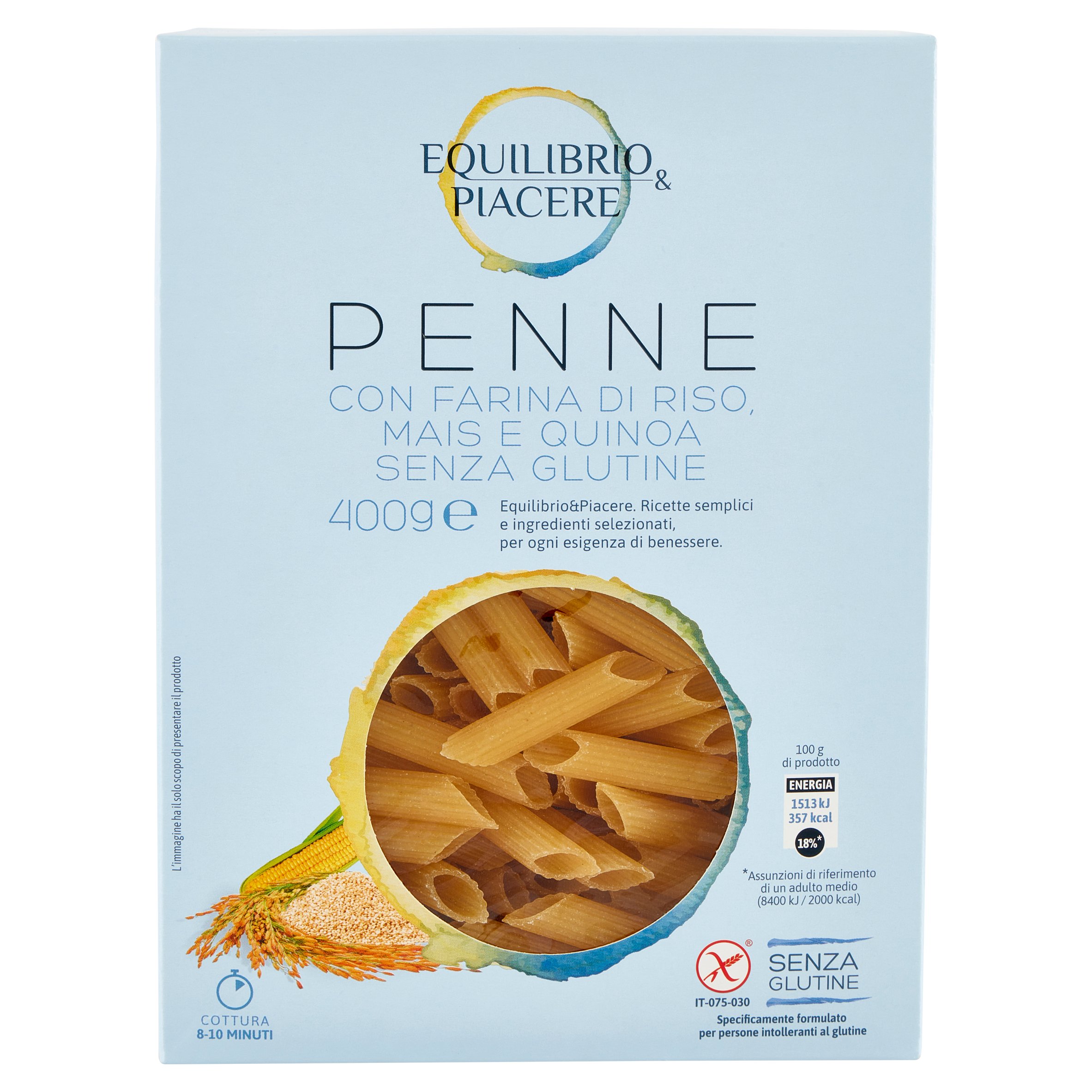 Equilibrio & Piacere Penne con Farina di Riso, Mais e Quinoa Senza Glutine 400 g