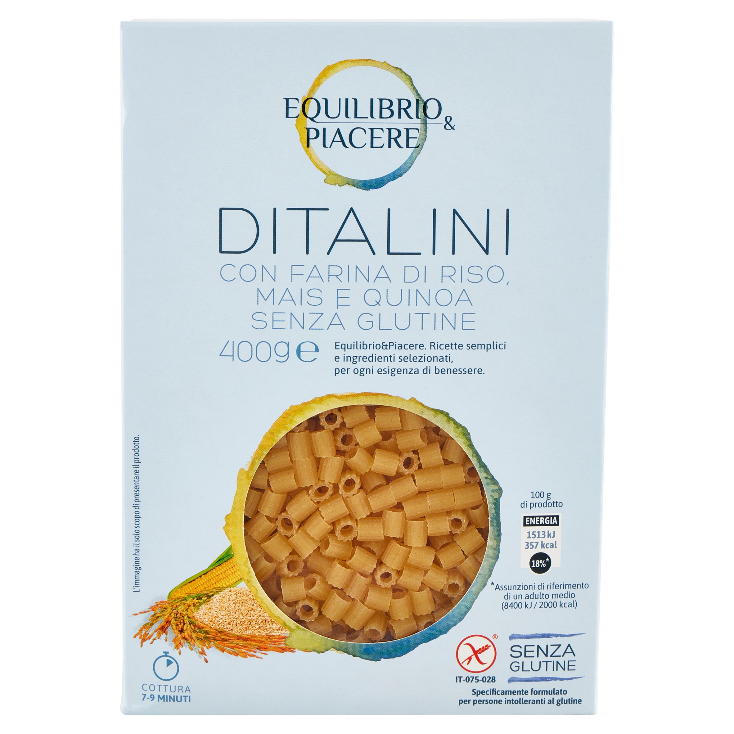 Equilibrio & Piacere Ditalini con Farina di Riso, Mais e Quinoa Senza Glutine 400 g