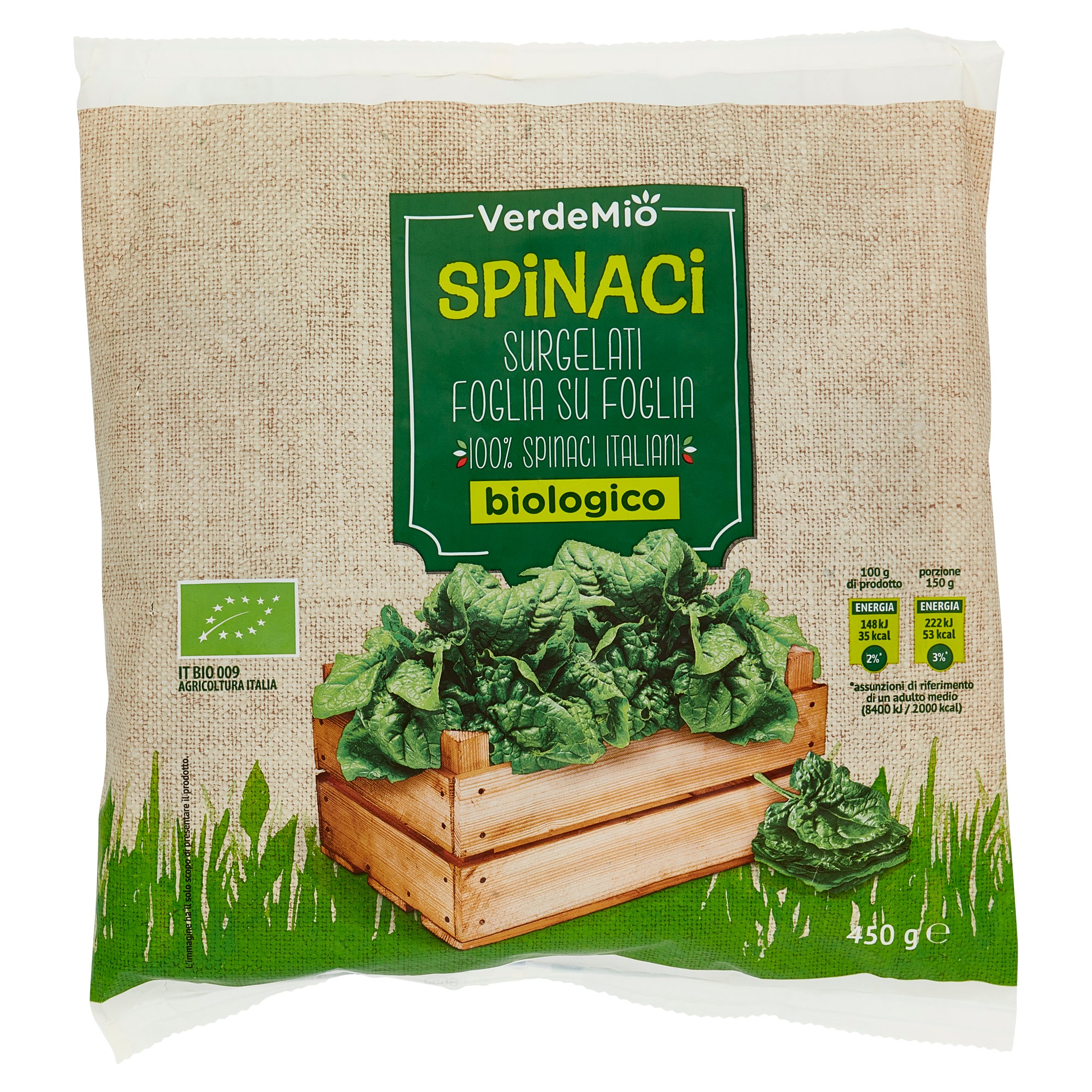 VerdeMio Spinaci Surgelati Foglia su Foglia biologico 450 g