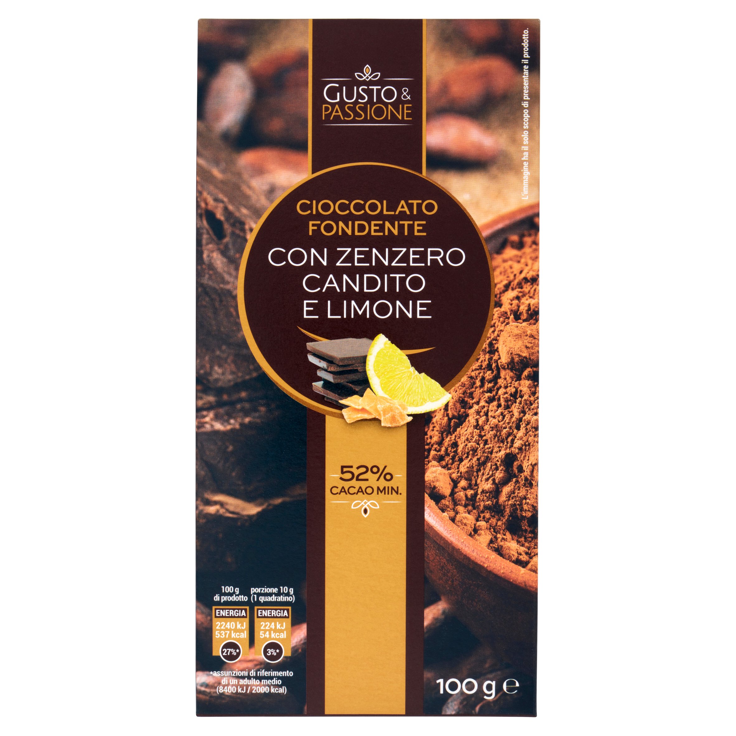 Gusto & Passione Cioccolato Fondente con Zenzero Candito e Limone 100 g