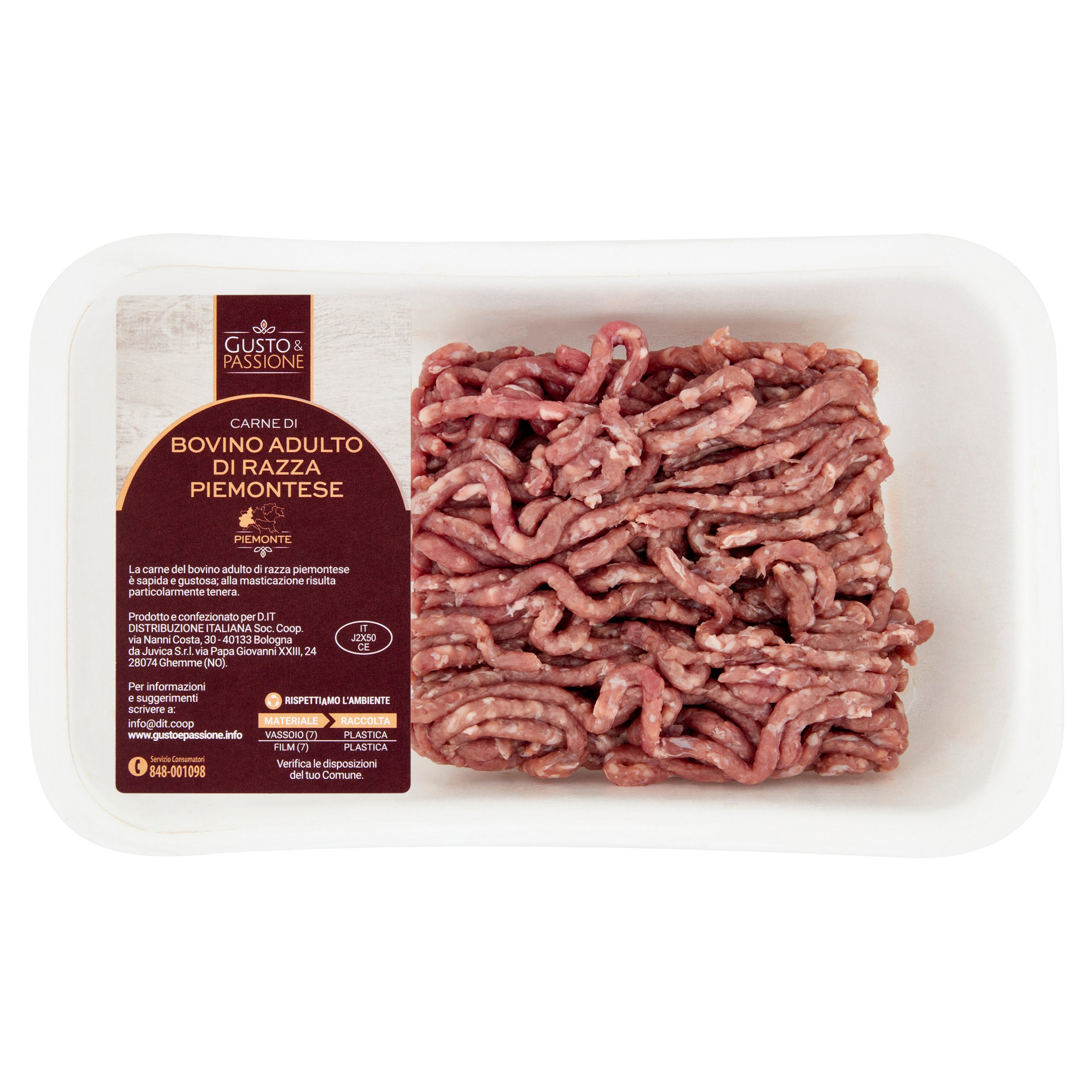 Gusto & Passione Carne di Bovino Adulto di Razza Piemontese Macinata Magra 0,300 kg