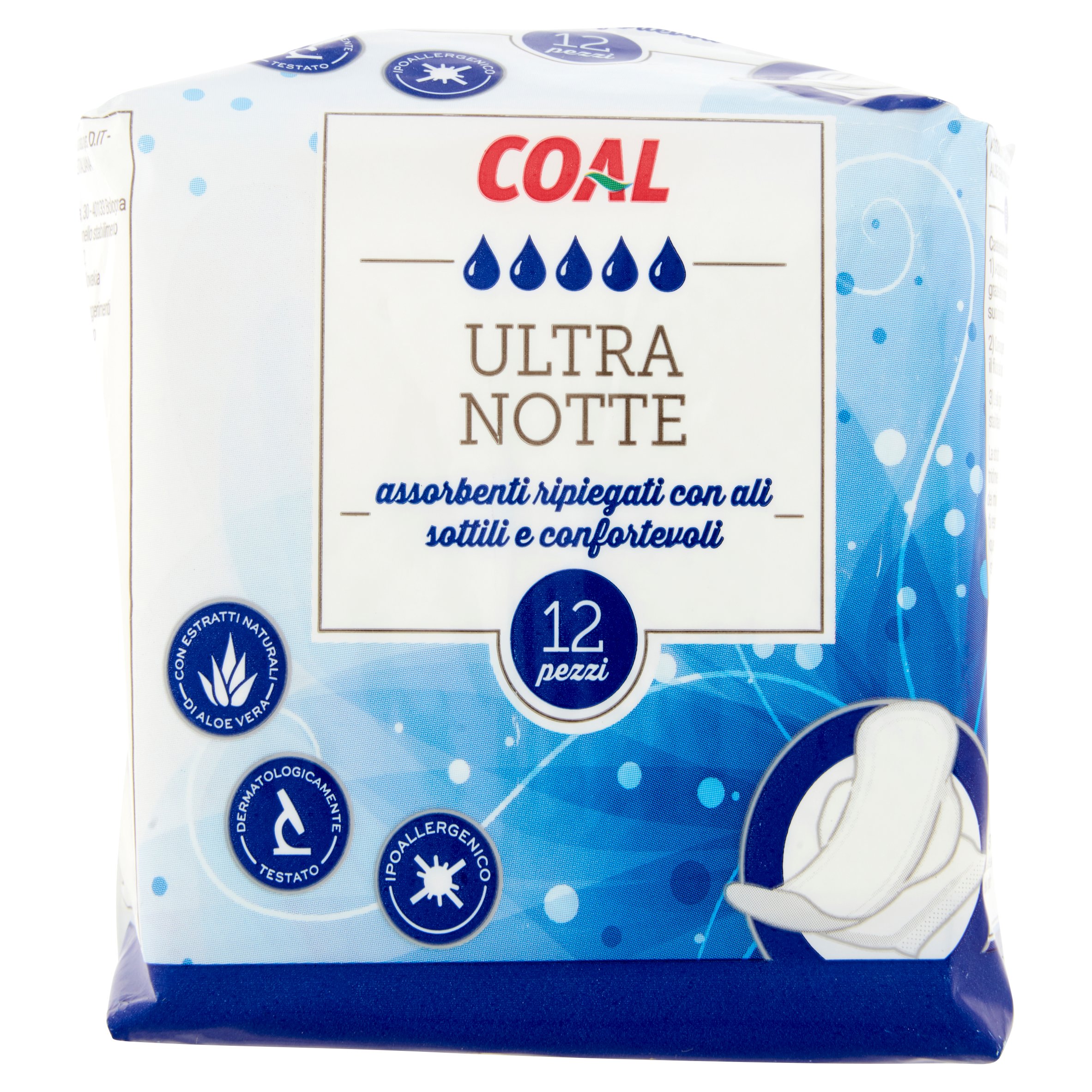 Coal Ulta Notte assorbenti ripiegati con ali sottili e confortevoli 12 pz