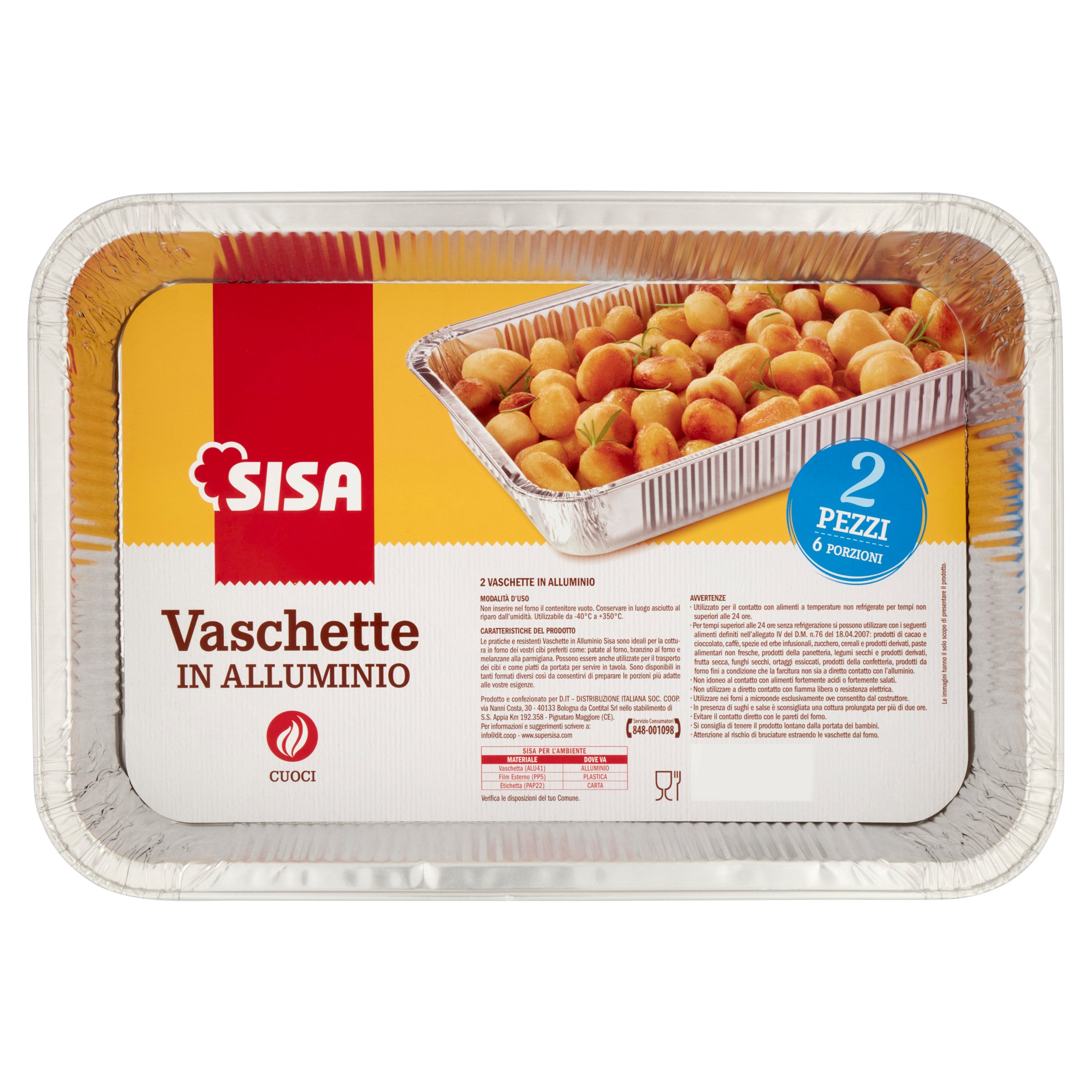Sisa Vaschette in Alluminio 6 Porzioni 2 pz