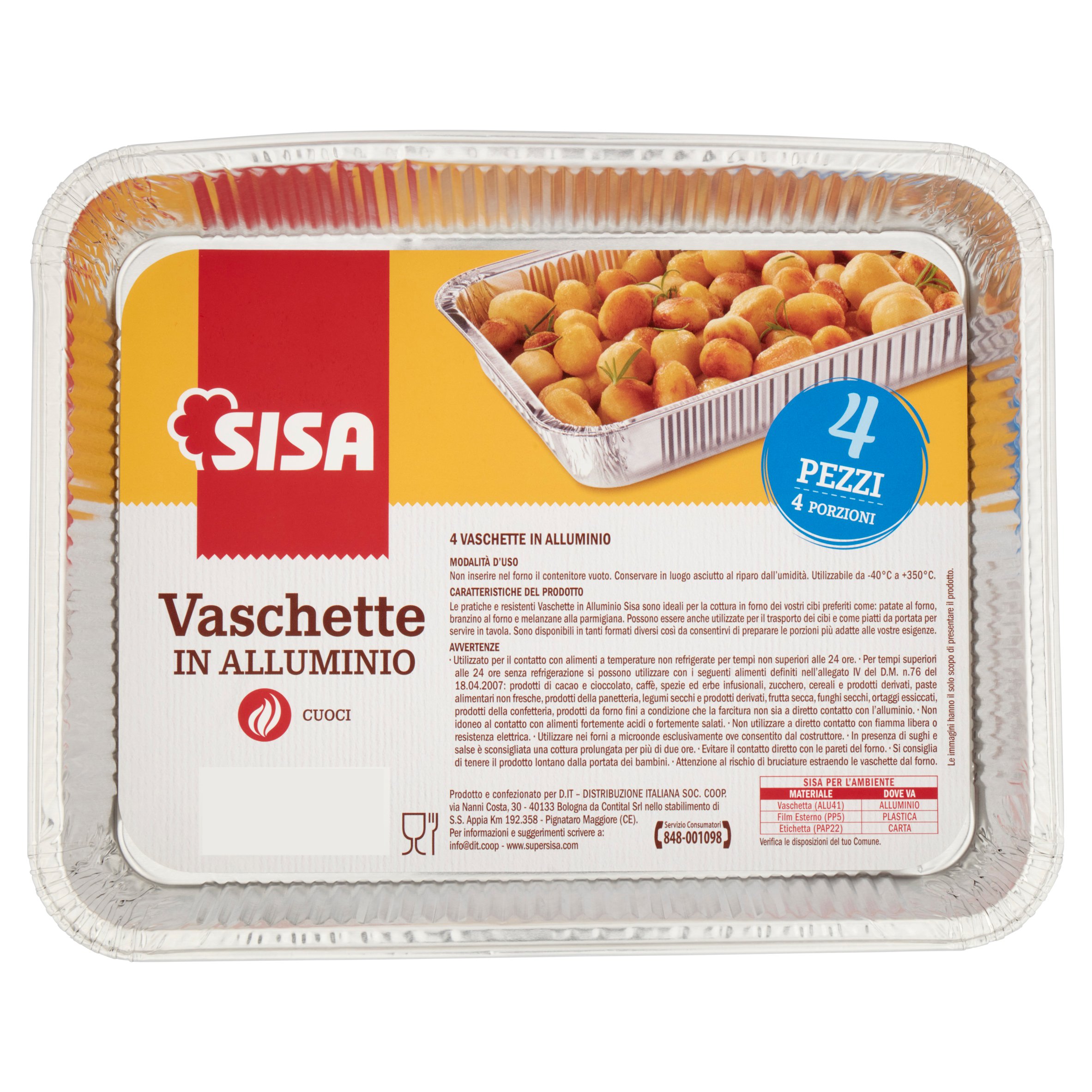 Sisa Vaschette in Alluminio 4 Porzioni 4 pz