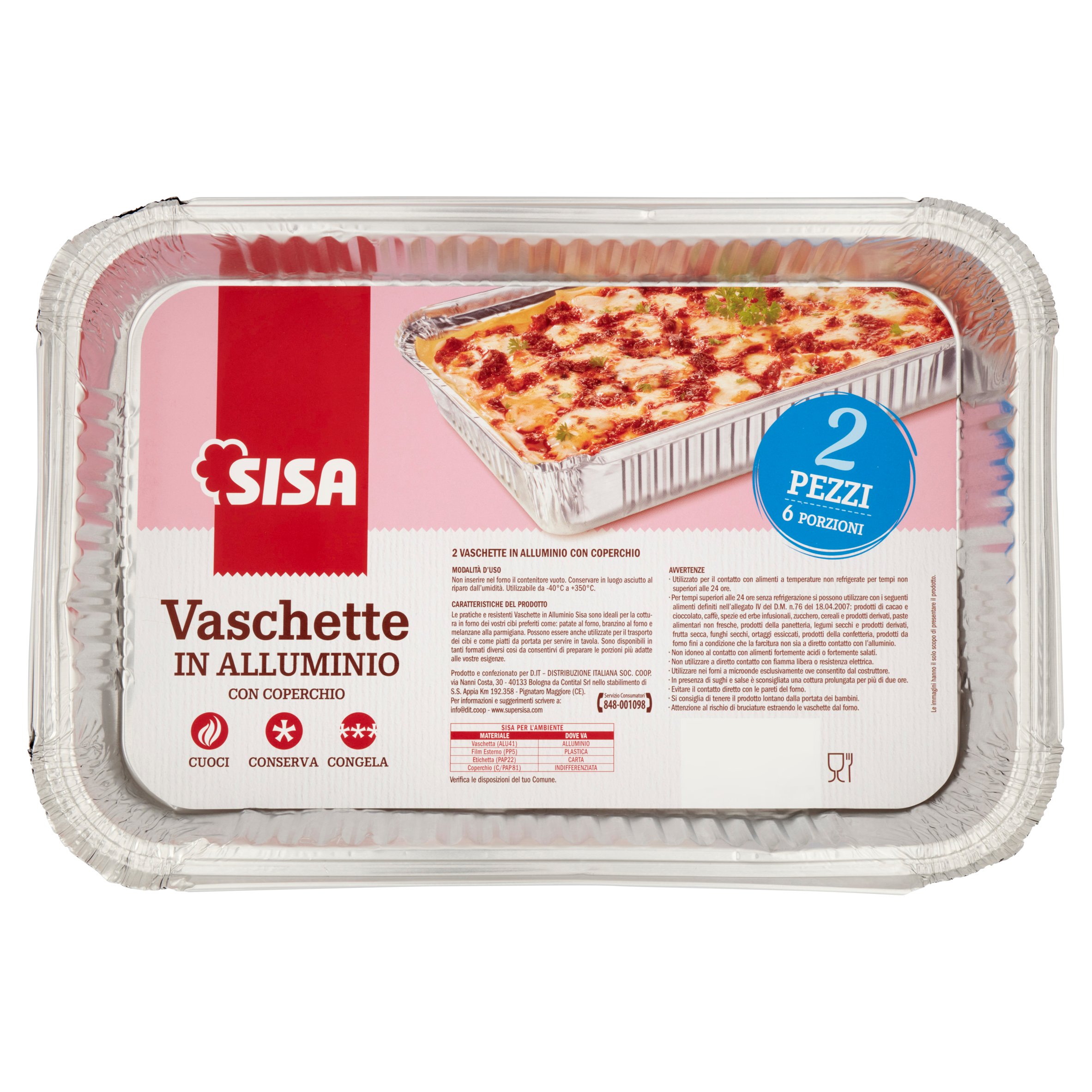Sisa Vaschette in Alluminio con Coperchio 6 Porzioni 2 pz
