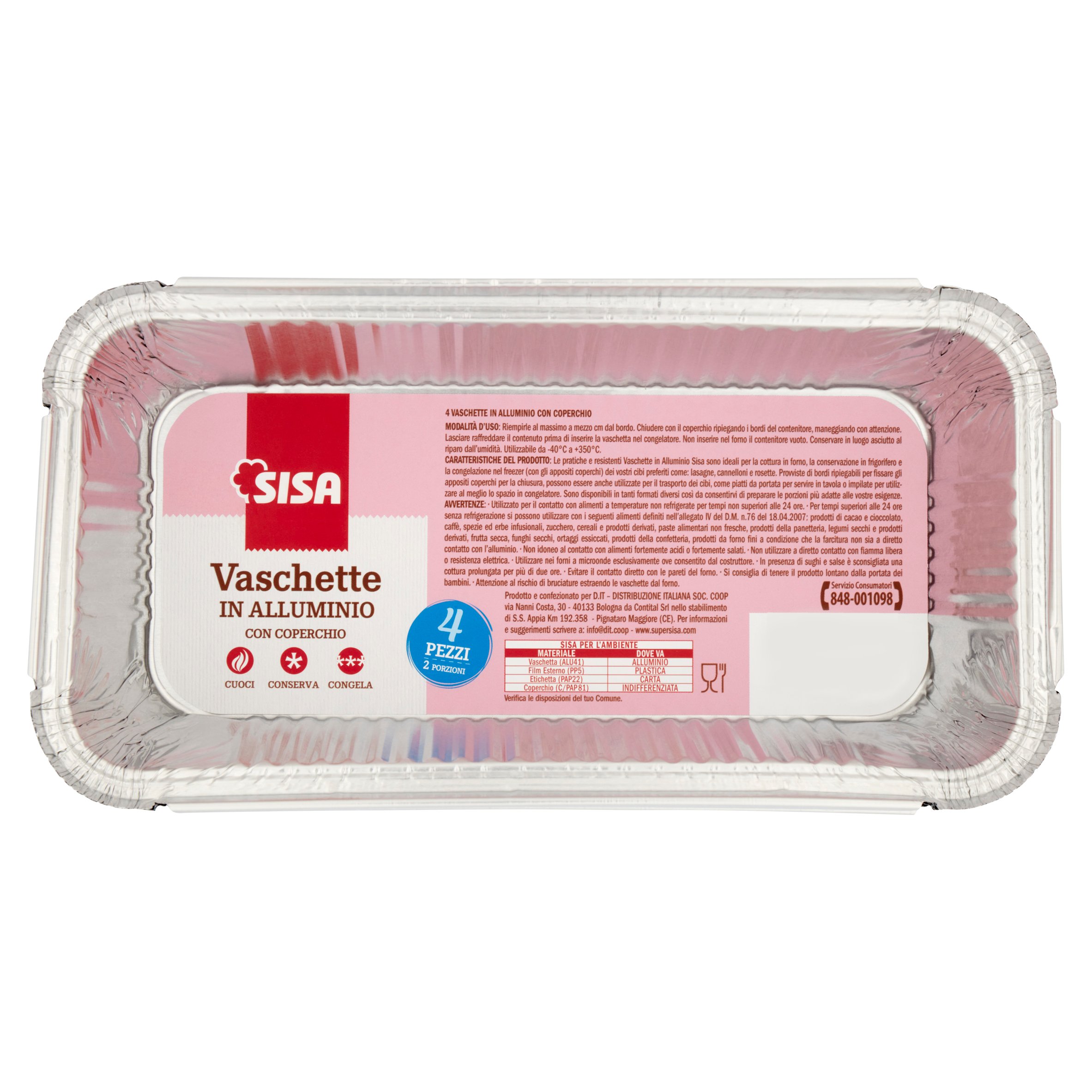 Sisa Vaschette in Alluminio con Coperchio 2 Porzioni 4 pz