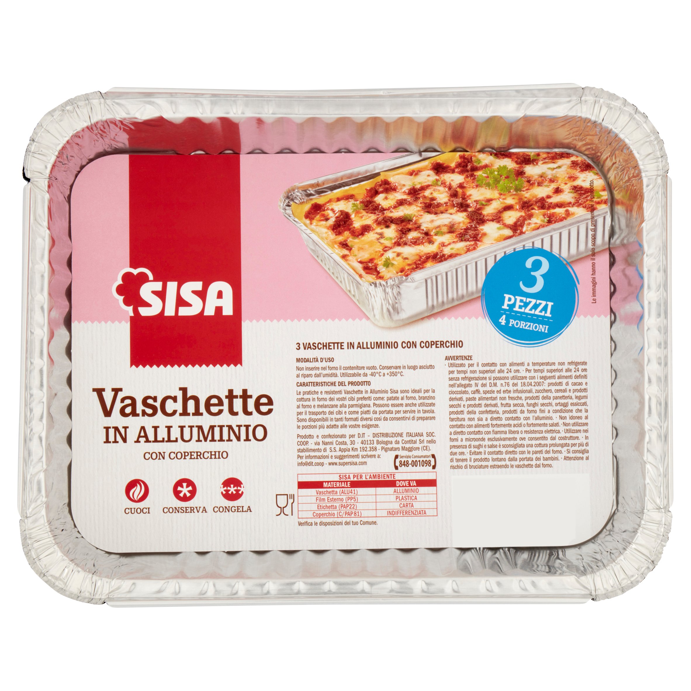 Sisa Vaschette in Alluminio con Coperchio 4 Porzioni 3 pz