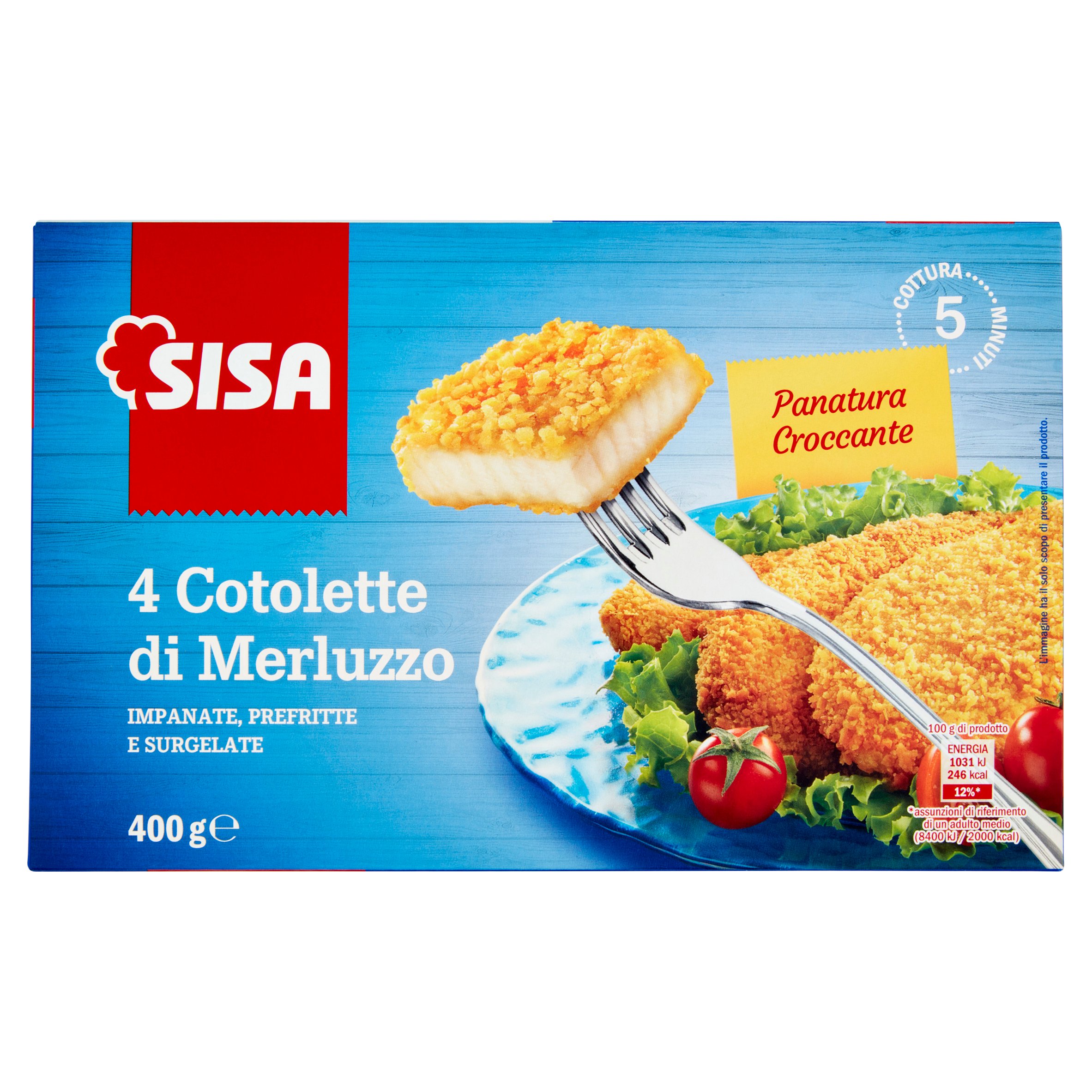 Sisa 4 Cotolette di Merluzzo Impanate, Prefritte e Surgelate 400 g