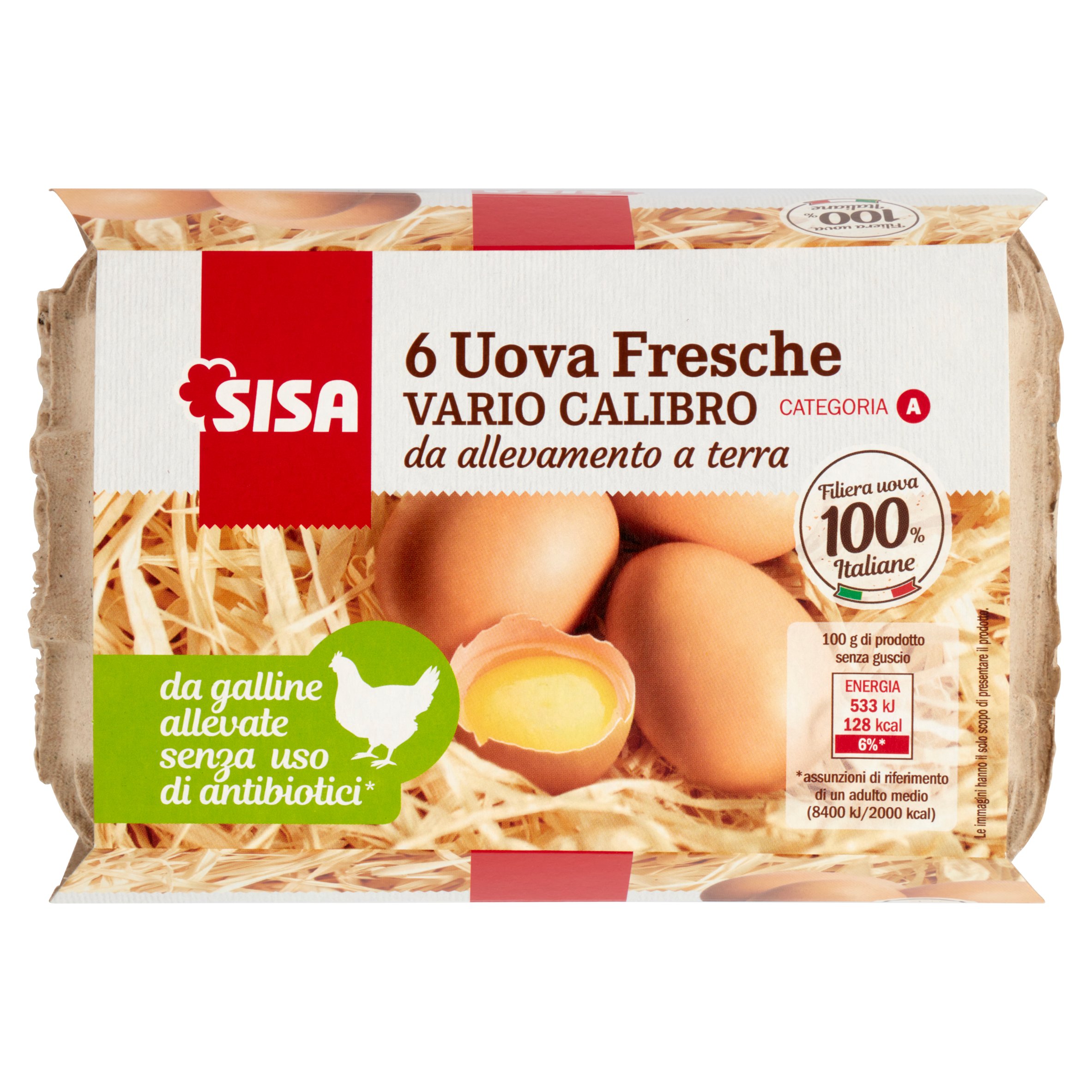 Sisa 6 Uova Fresche Vario Calibro da allevamento a terra 330 g