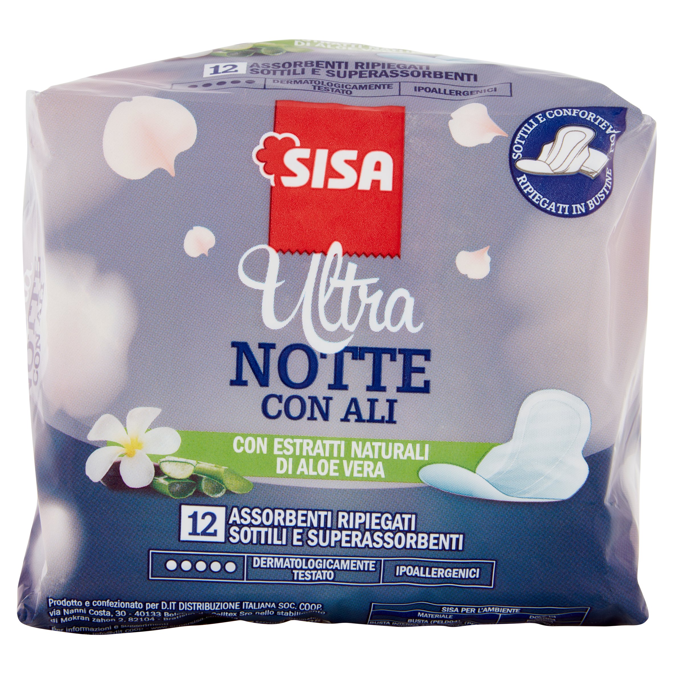 Sisa Ultra Notte con Ali Assorbenti Ripiegati Sottili e Superassorbenti 12 pz