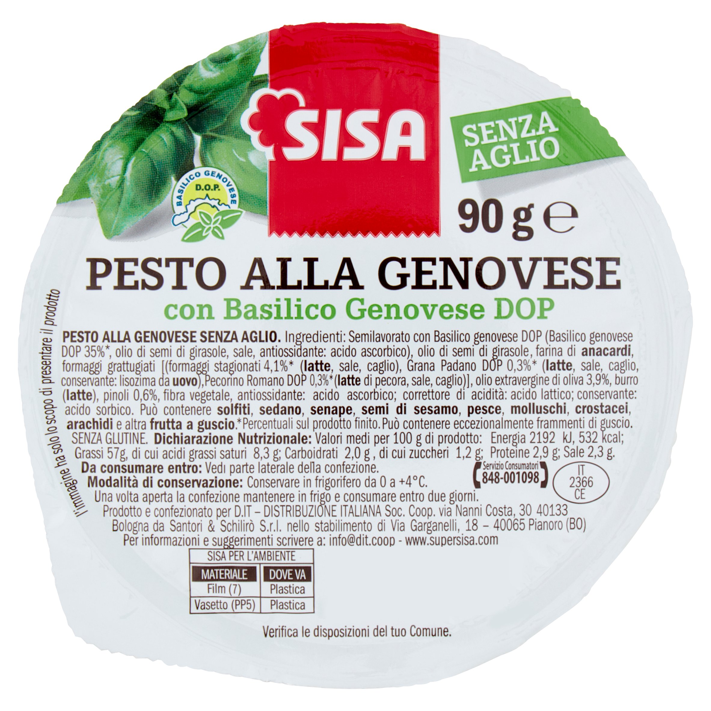 Sisa Pesto alla Genovese con Basilico Genovese DOP Senza Aglio 90 g